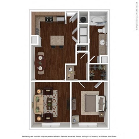 Floor plan for 1 bed, 1 bath, 889 sqft